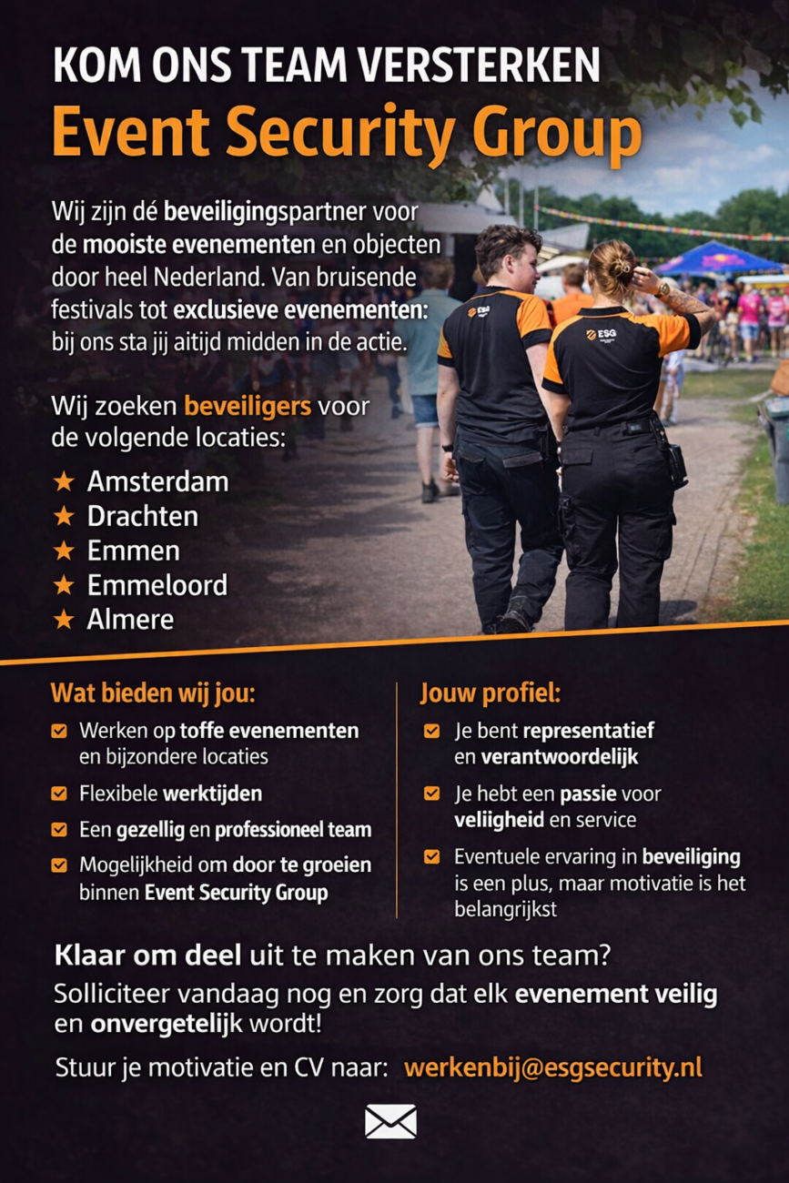 Vacature afbeelding Event Security Group zoekt beveiligers – landelijk van Event Security Group